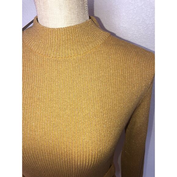 Free People French Girl Gold Metallic Mini Sweater Dress - L - Picture 3 of 7